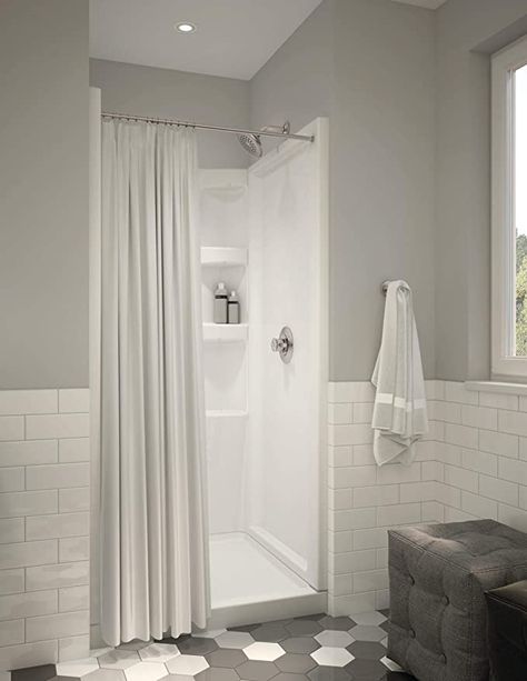 DELTA ProCrylic 36 x 36 Center-Drain Shower Base, High-Gloss White B78615-3636-WH - - Amazon.com 36x36 Shower Ideas, Fiberglass Shower Stalls, Acrylic Shower Base, Earth Tone Decor, Fiberglass Shower, Shower Base, White Shower, Delta Faucets, Basement Bathroom