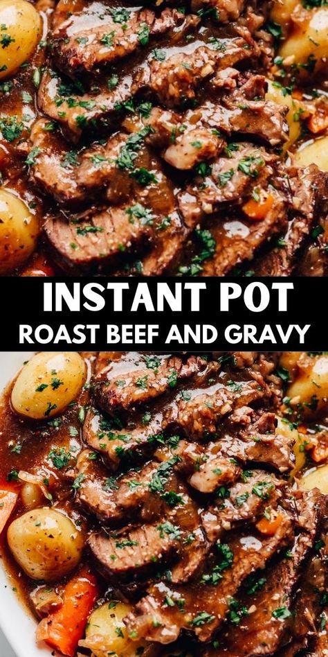 Instant Pot Rump Roast Recipe, Instant Pot Steak And Potatoes, Top Round Steak Recipes Instant Pot, Potatoes Instapot, Pot Roast With Mushrooms, Roast With Mushrooms, Roast Beef And Gravy, Instant Pot Roast Beef, Pot Roast Instant Pot