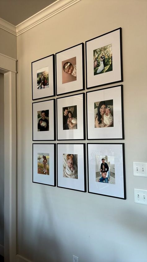 Photo Wall 9 Frames, Feature Picture Wall, Frames Pictures On Wall, Ikea Frames Gallery Wall Black And White, 9 Photo Frames On The Wall, Picture Frame Wall Dining Room, 4 Photos On Wall, Photo Wall Square Frames, Square Frames Gallery Wall