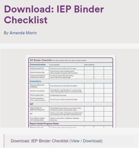 Printable IEP Binder Checklist and related material to download Free Iep Binder Printables, Iep Binder, Printable Organizer, Iep Meetings, Binder Printables, Teaching Special Education, Free Checklist, Child Therapy, Free Teacher