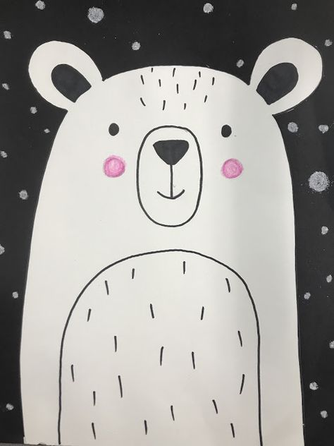 Polar Bear Directed Drawing, Polar Bear Art For Kids, Bear Directed Drawing, Directed Drawing For Kids, Drawing Kindergarten, Room Kindergarten, January Art, Winter Art Lesson, First Grade Art