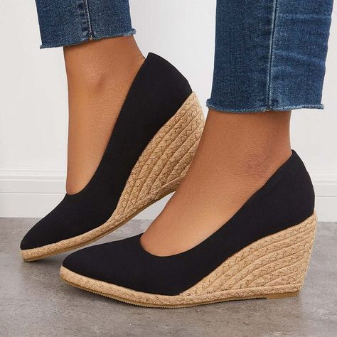 Orthopedic Sandals, Slip On Pumps, Platform Espadrilles, Wedge Heel Sandals, Espadrille Sandals, Platform Heel, Black Slip Ons, Espadrilles Wedges, Black Pumps