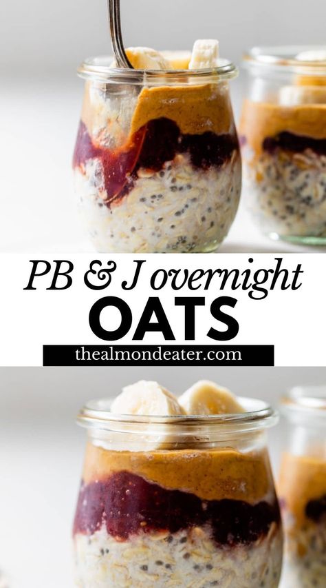 Overnight Oats Pb And J, Pb&j Overnight Oats, Pbj Overnight Oats, Dash Breakfast, Lush Desserts, Postpartum Meals, Night Oats, Chia Recipes, Oats Overnight