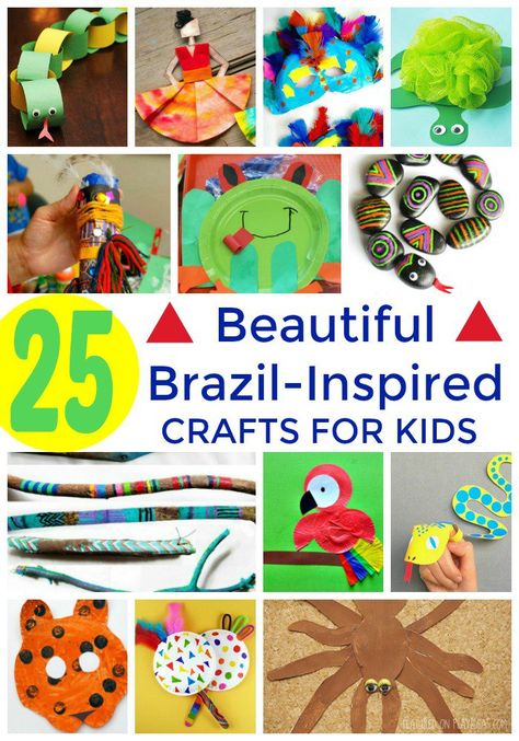 With the 2016 Summer Olympics taking place in Brazil, my kids are super excited to know everything there is to know about Rio, the Andes, and all things South America! If your kids are just as excited, these 25 Beautiful Brazil-Inspired Crafts For Kids are perfect for you. From rainforests, to sports, to animals, and even carnival, Brazil is a cornucopia of color, and majesty! These colorful and amazing crafts are going to keep you and the kiddo's inspired for hours, and let you learn about ... International Crafts For Kids, South American Crafts For Kids, South America Crafts, Brazil Crafts For Kids, South American Crafts, Brazil Crafts, Brazilian Crafts, Around The World Crafts For Kids, Carnival Brazil