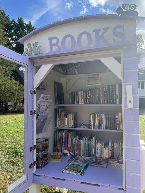 Little Free Library Mini Community Library, Tiny Library Ideas, Free Library Box Ideas, Little Free Library Ideas, Blessing Boxes, Free Little Library, Library House, Little Free Library Plans, Community Service Ideas