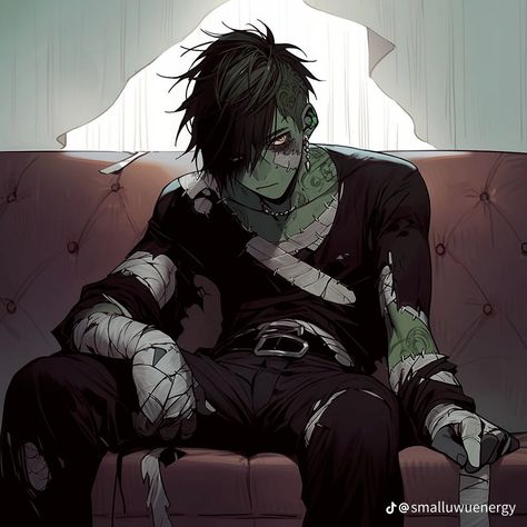 Zombie Guy Art, Anime Zombie Oc, Creepy Male Oc, Zombie Oc Art Male, Zombie Character Design Male, Toxic Character Design, Anime Zombie Guy, Zombie Anime Boy, Zombie Boy Art