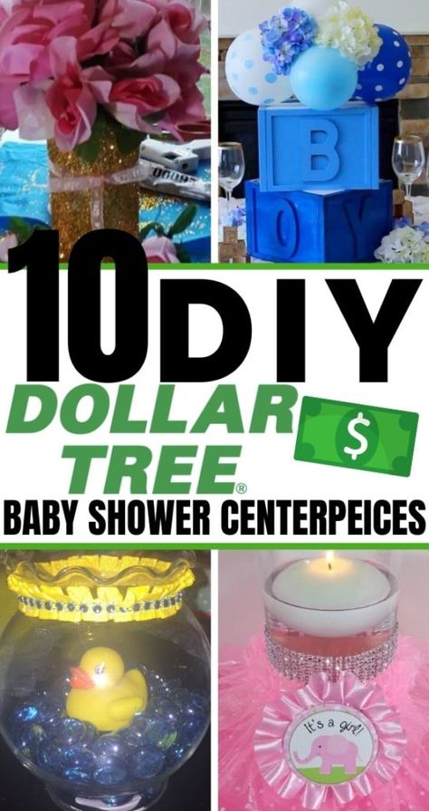 10 Dollar Tree DIY Baby Shower Centerpieces. DIY  Crafts. Baby shower ideas | Baby shower ideas for boys | Baby shower ideas for girls. #dollartree #diy #crafts #babyshower #centerpeices #cheap #habitatformom Baby Shower Dollar Tree, Cheap Baby Shower Decorations, Tree Baby Shower, Baby Shower Center, Diy Baby Shower Centerpieces, Dollartree Diy, Girl Baby Shower Centerpieces, Baby Shower Table Centerpieces, Boy Baby Shower Centerpieces