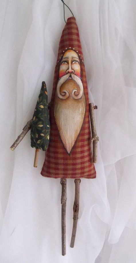 Santa Claus Ornament, Scherer Folk Art Primitive Santas, Santa Paintings, Santa Carving, Santa Art, Primitive Santa, Prim Christmas, Santa Doll, Ornament Tree, Gourds Crafts