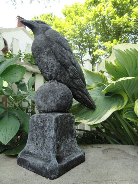 stone raven Gothic Homestead, Gothic Outdoor, Garden Spells, Goth Garden, Gothic Garden, Witch Garden, Garden Inspo, A Crow, Crow Art