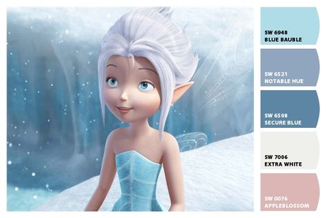 Paint colors from Chip It! by Sherwin-Williams. Inspired by Disney Fairies Periwinkle. Periwinkle Fairy, Tinkerbell Characters, Tinkerbell Wallpaper, Tinkerbell Movies, Disney Fairies Pixie Hollow, Secret Of The Wings, Tinkerbell And Friends, Tinkerbell Disney, Pocket Princesses