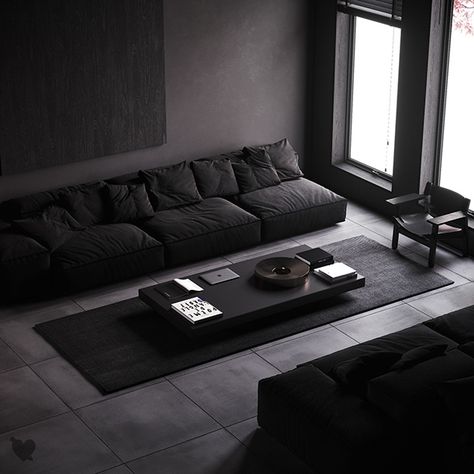 patient ╳ dark version. on Behance Dark Interior Design, Black Bedroom Design, Black Bedroom Decor, Desain Pantry, Dark Modern, Dark House, Black Living Room, Dark Home, Dream House Rooms