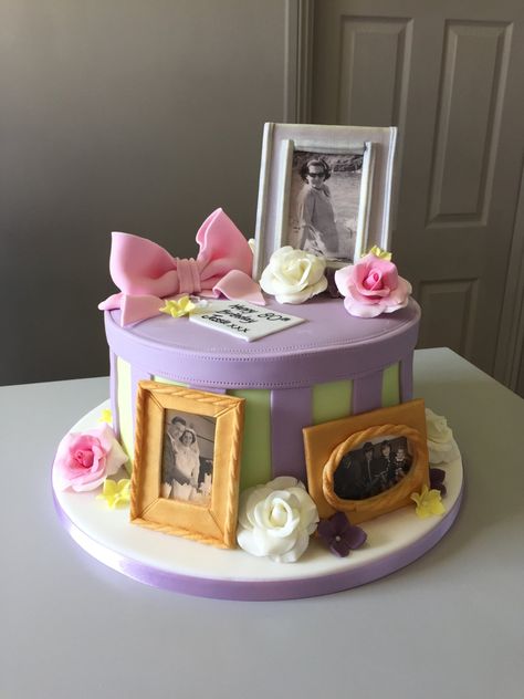 Using edible images, handmade picture frames and flowers. A beautiful vintage style tribute for an 80th Birthday celebration 80th Birthday Cake, Handmade Picture Frames, 80 Birthday Cake, Edible Images, 80th Birthday, Vintage Gifts, Birthday Celebration, Picture Frame, Picture Frames