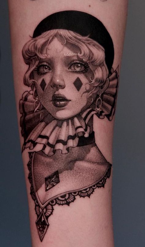 Dark Lady Tattoo, Tattoo Portrait Design, Female Clown Tattoo, Goth Tatoos, Neo Traditional Art, Aesthetic Tattoo Ideas, Casino Tattoo, 15 Aesthetic, Decorative Walls