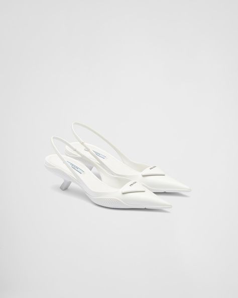 Luxury White Satin Heels, Prada White Heels, Prada Slingback, Prada Silver Heels, Prada Clear Heels, Prada Shoes Heels Vintage, Prada Pumps, Velvet Pumps, Optical Lens