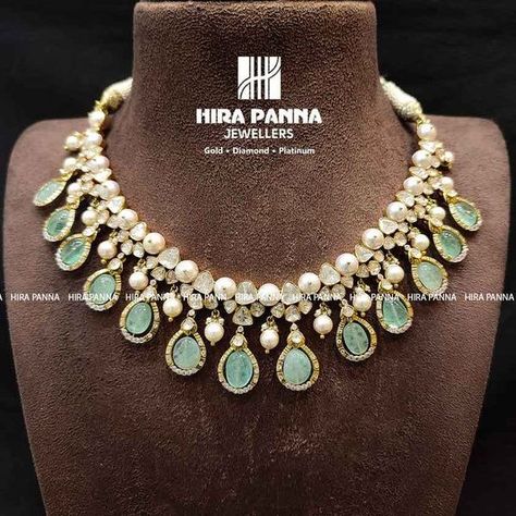 South Jewellery, Russian Emerald, Diamond Haram, Indian Brides Jewelry, Unique Gold Jewelry Designs, Indian Wedding Jewelry Sets, Blouses Designs, Gold Pearl Jewelry, Antique Necklaces Design