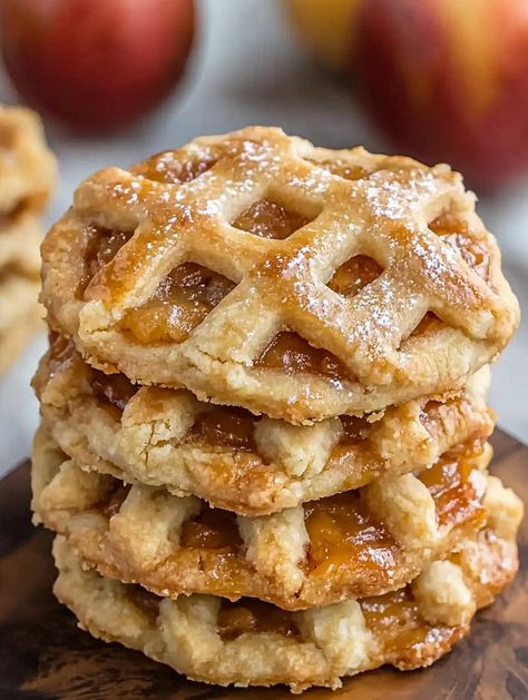 Apple Pie Cookies Apple Pie Tart Recipe, Hand Apple Pies Recipes, Handheld Apple Desserts, Apple Pie Pastries, Mini Apple Pie Cookies, Diced Apple Recipes, Apple Pie Cookies Recipe Easy, Apple Pie Stuffed Cookies, Apple Filled Cookies