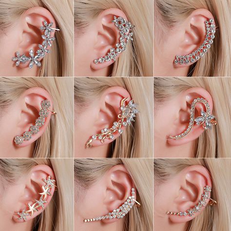 Fashion diamond clip earrings diamond butterfly flower single crystal ear clip trendy earrings nihaojewelry wholesale NHDP215377 Bar Street, Rhinestone Ear Cuff, Crystal Ear Cuff, Cartilage Jewelry, Unisex Earrings, Bohemian Crystal, Ear Cuff Earings, Club Bar, Flower Butterfly