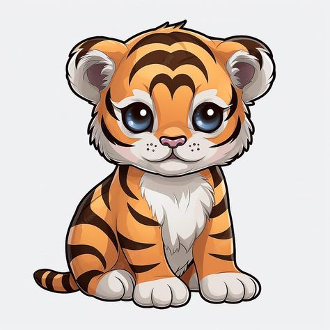 Cute Wild Animals Drawing, Cute Tiger Drawing Cartoon, Tiger Cute Art, Tiger Cute Drawing, How To Draw A Tiger, Baby Tiger Drawing, Tiger Cub Drawing, Tiger Cartoon Drawing, Cute Tiger Drawing