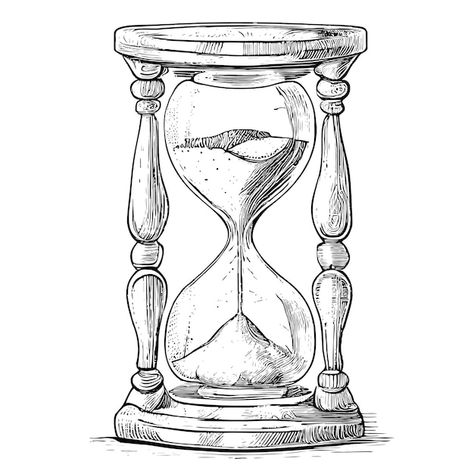 Vintage Hourglass Illustration, Sandglass Drawing, Time Pass Drawing, Jam Pasir, Hourglass Drawing, Sand Watch, Time Sketch, Sand Hourglass, Sand Drawing