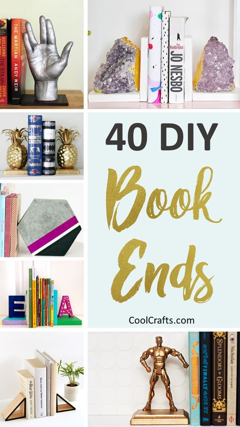 40 Decorative DIY Bookends To Spruce Up Your Shelves Diy Bookends, Cool Crafts, Diy Buch, Work Diy, Book Ends, Bookshelf Decor, Amazing Diy, Diy Book, Diy Shelves