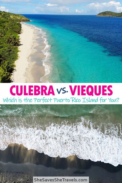 Planning a trip to Puerto Rico? Island hop to Vieques or Culebra! These amazing islands are fun with incredible beaches and endless activities. See which island is right for you in this battle of Culebra vs Vieques! | Culebra Puerto Rico | Vieques Puerto Rico | Vieques or Culebra Culebra Puerto Rico, Trip To Puerto Rico, Vieques Puerto Rico, Puerto Rico Island, Dream Holidays, Puerto Rico Vacation, Caribbean Destinations, Jamaica Travel, Porto Rico