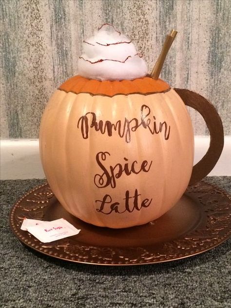 Pumkin Spice Latte Pumpkin | 25+ MORE no carve pumpkin ideas Pumpkin Ideas Halloween, No Carve Pumpkin Ideas, Cute Painted Pumpkin Ideas, Pumpkins Carving, Decorating Pumpkins, Pumkin Decoration, No Carve Pumpkin, Halloween Pumpkin Crafts, Creative Pumpkin Painting