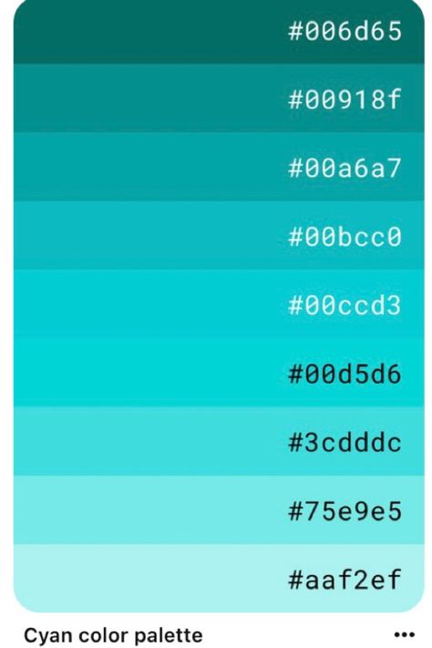 Ui Color, Turquoise Color Palette, Hex Color, Cyan Colour, Adobe Photoshop Design, Hex Color Palette, Color Palette Challenge, Color Combinations For Clothes, Color Schemes Colour Palettes