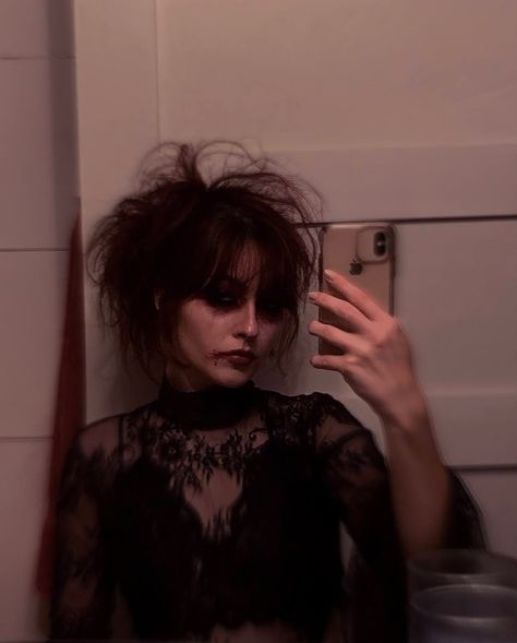 Messy Teased Hair, Vampiric Hairstyles, Vampire Goth Hairstyles, Goth With Brown Hair, Teased Hair Goth, Goth Prom Hairstyles, Goth Ponytail, Gothic Hairstyles Medium, Bat Nest Hair