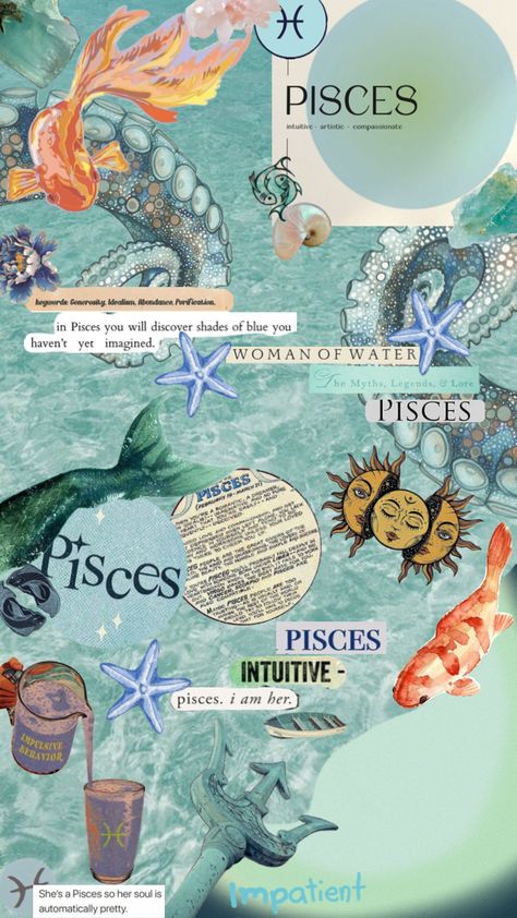 #pisces Pisces Season Aesthetic, Pisces Color Palette, Pisces Wallpaper Iphone, Pisces Moodboard, Pisces Background, Pisces Wallpaper Aesthetic, Pisces Collage, Pisces Aesthetic Wallpaper, Pisces + Core + Aesthetic