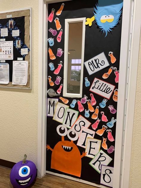 Halloween Teacher Door, Daycare Door Ideas, Monster Door Decoration, Halloween Door Decorations Classroom, Class Door Decorations, Monster Theme Classroom, Monster Door, Monster Classroom, Classroom Door Decorations