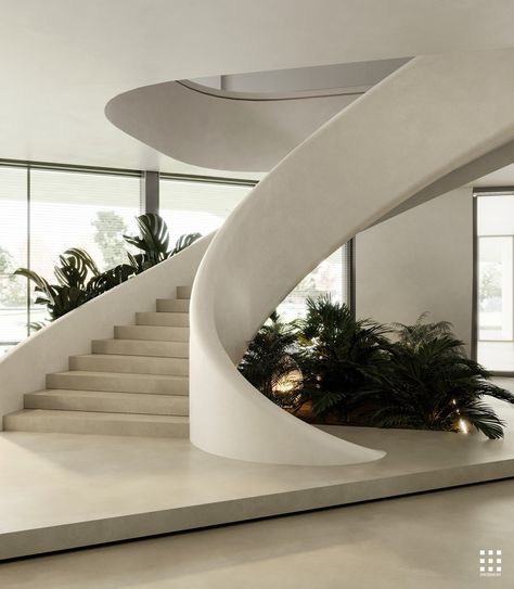 Private house AZURE RESIDENCE INTERIOR from «ZROBIM architects» Hotel Stairs Design, Cool Stairs Ideas, Stair Case Designs Interiors, Organic Stairs, Curved Stairs Design, Organic Staircase, Accent Staircase, Geometric Staircase, Curved Staircase Design