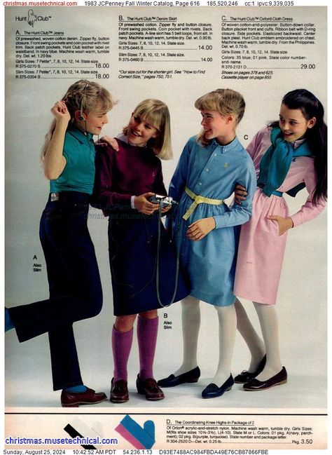 1983 JCPenney Fall Winter Catalog, Page 616 - Catalogs & Wishbooks Jcpenney Catalog, 80’s Outfits, 80s Clothes, 80s Stuff, Vintage Kids Clothes, 1900s Fashion, Knit Tights, Clothes For Girls, Velour Tops