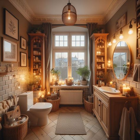 🛁💐 A cozy suburban bathroom 🧺🕯️ Made with AI #bathroom #bathroomdesign #bathroomdecor #bathroomsofinstagram #cluttercore #ai #aiinterior #aiart #aiartcommunity #digitalart #roomdecor #home #homedesign #homeinterior #homedecoration Warm Home Aesthetic Bathroom, Cozy House Bathroom, Suburban Bathroom, Bathroom Ideas Cozy, Cozy Bathrooms, Autumn Bathroom, Fabulous Bathrooms, Big Houses Interior, Cosy Bathroom