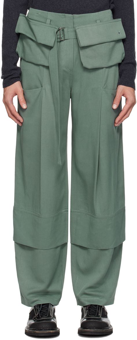 Rayon- and modal-blend twill cargo pants. · Integrated cinch belt and belt loops at waistband · Detachable flap pockets at belt · Two-pocket styling · Zip-fly · Pleats at front legs · Layered cuffs · Patch pocket at outseams Supplier color: Green Baby Keem, Detachable Pocket, Cinch Belt, Craig Green, Pocket Pants, Men's Pants, Cargo Pants, Patch Pocket, Mens Pants