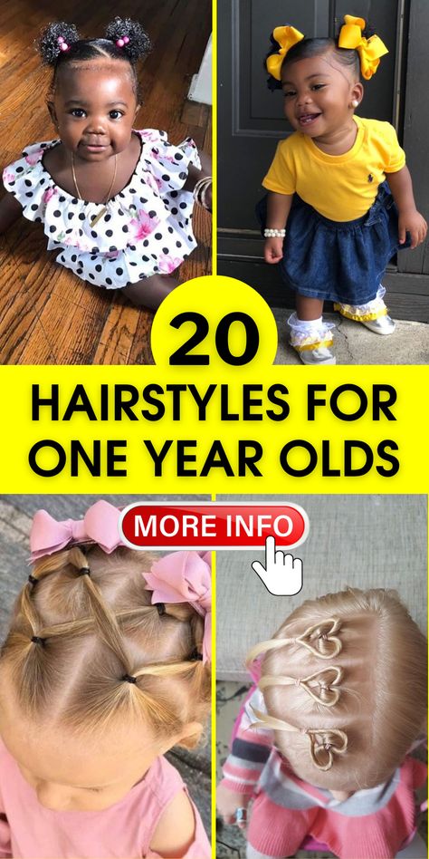 Cute & Easy Hairstyles for One-Year-Olds: Braided, Short, Medium First Birthday Hairstyles, Hair Styles For 1 Year Baby Girl, Hairstyles For One Year Old Baby Girl, Baby Boy Hairstyles Black Braids, Birthday Hairdo, Easy Baby Hairstyles, Baby Hairstyles Short Hair, Adorable Hairstyles, Baby Pageant