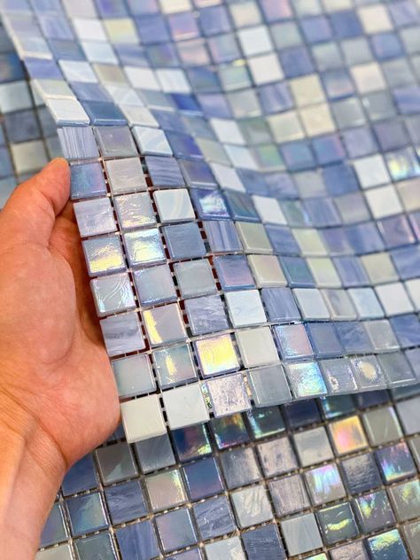 Iridescent Glass Tiles, Beautiful Backsplash, Shower Wall Tile, Tiles For Bathroom, Dragon Crafts, Adhesive Tiles, Glass Tiles, Steam Room, Blue Tiles