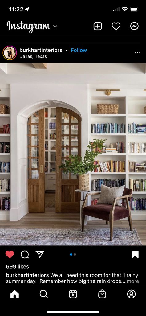 Mediterranean Library, Spanish Modern, Pantry Doors, Library Room, Room Of One's Own, Mediterranean Homes, Library Design, Island Home, Reading Room