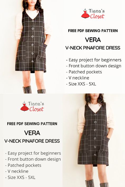 Free Pinafore Dress Pattern, Pinafore Dress Pattern Free, Diy Pinafore Dress, Diy Pinafore, York Pinafore, Fall Sewing Patterns, Jumper Dress Pattern, Pinafore Sewing Pattern, Pinafore Dress Pattern