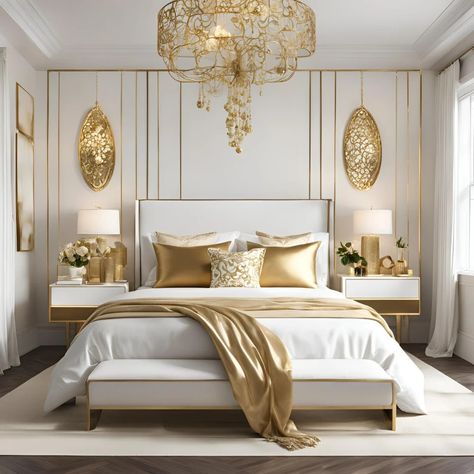 Gold Bedroom Ideas - Classic Bedroom Ideas Gold Bedroom Ideas for a Stylish Home White And Gold Theme Bedroom, Bedroom Ideas Gold, Classic Bedroom Ideas, Golden Bedroom, Gold Bedroom Ideas, Modern Dining Room Decor, Grey And Gold Bedroom, Gold Interior Design, Blue And Gold Bedroom