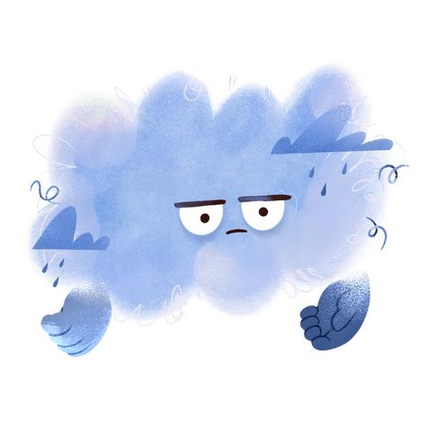 Rainy Character Design, Cloud Character Illustration, Cloud Person Drawing, Tired Illustration Cute, Cloud Illustration Drawing, Emotion Illustration Feelings, Thunderstorm Illustration, Frustration Illustration, Illustrated Clouds