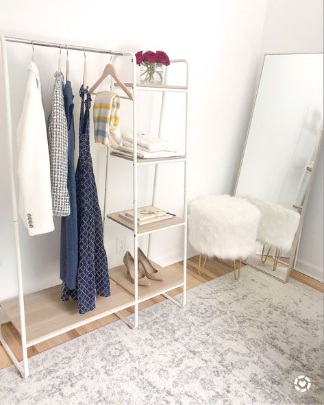 White Clothes Rack, Clothing Rack Aesthetic, Bungalow Furniture, White Clothing Rack, Clothing Rack Bedroom, College Bedroom Decor, Faux Fur Ottoman, Pretty Home Decor, Home Decor Amazon