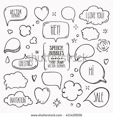 Doodles Comic Balloon, Cloud Heart, Balloon Cloud, Style Comic, Bujo Doodles, Sketch Note, Speech Bubbles, Doodle Icon, Love Message