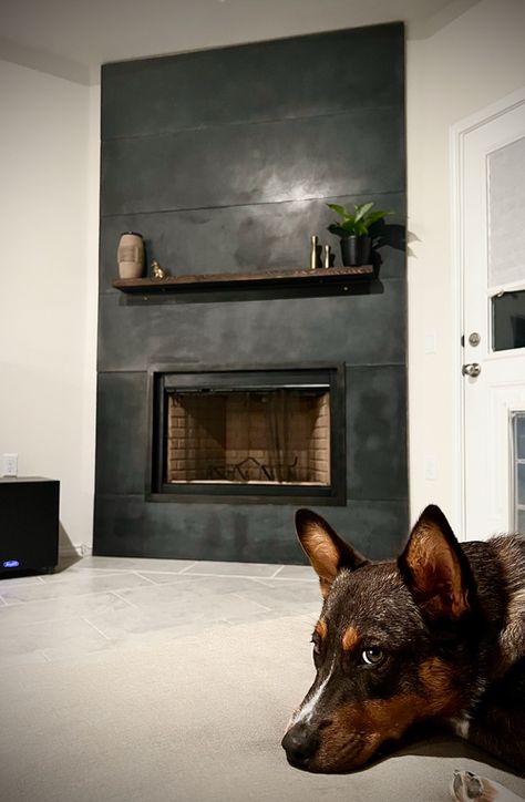 Dark Slate Panel Fireplace — Atlas Stone Black Stone Tile Fireplace, Slate Fireplace Wall, Black Slate Fireplace, Covered Fireplace, Black Stone Tile, Slab Fireplace, Stone Tile Fireplace, Panel Fireplace, Slate Fireplace