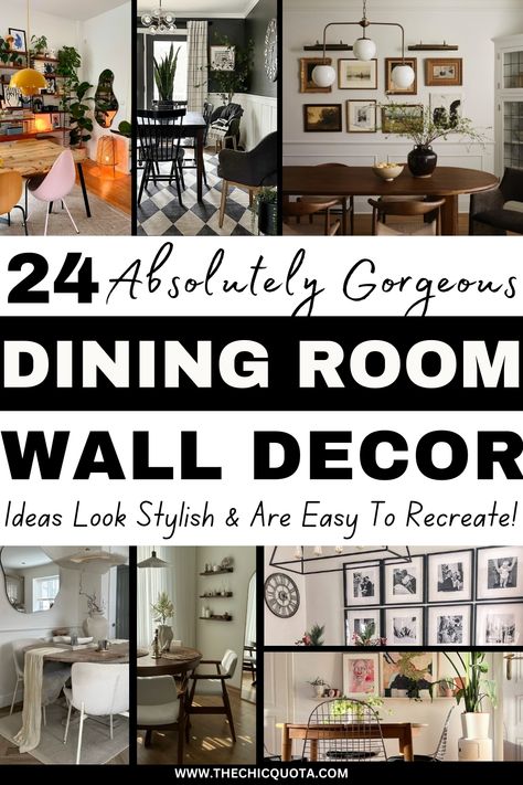 24 Creative Dining Room Wall Decor Ideas You'll Love - The Chic Quota Family Picture Wall Ideas Dining Room, Dinning Room Gray Walls, Dining Room Inspo Small, Small Dining Room Wallpaper Ideas, Dining Room Wall Gallery Ideas, Picture Gallery Wall Dining Room, How To Decorate A Large Dining Room, Creative Dining Room Ideas, How To Decorate A Large Dining Room Wall