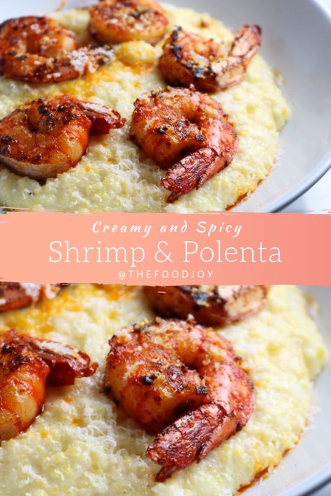 Dishes With Polenta, Shrimp With Polenta Recipes, Cheesy Polenta And Shrimp, Fish And Polenta Recipes, Roasted Feta Shrimp And Polenta, Shrimp Polenta Recipes, Creamy Polenta Recipes Easy, Polenta With Shrimp, Polenta And Shrimp Recipes