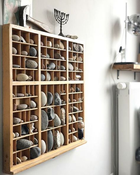 Weird Living Room, Printers Drawer, Unusual Furniture, Deco Nature, Printers Tray, Cabinet Of Curiosities, Stone Collection, Wooden Tray, Shadow Boxes