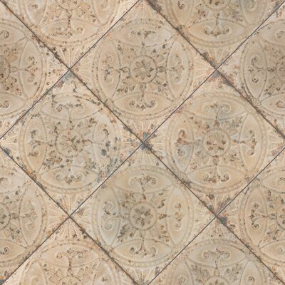 Our Saja Vintage Blanco 13 in. x 13 in. Ceramic Floor and Wall Tiles are inspired directly by a series of rusted metallic molds that were originally used to shape ceiling plaster moldings. Named after the Saja River in Spain, this tile features raised floral motifs that are reminiscent of tin ceiling tiles in beige, brown, and terracotta tones. Designed by interior architect and furniture designer Francisco Segarra, this tile is a true reflection of vintage industrial design. Realistic imitation Kitchen Backsplash Tiles Ideas, Tuscan Tile Flooring, Brown Floor Tile, Vintage Flooring, Vintage Farmhouse Bathroom, Affinity Tile, Vintage Tiles, Fireplace Facade, Patterned Wall