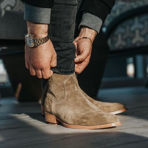 Stitch Fix Mens Outfits, Men In Cowboy Boots, Leather Boots Outfit Men, Mens Boots Style, Casual Cowboy Outfit Men, Mens Suede Cowboy Boots, Modern Cowboy Style Men, Suede Boots Men, Mens Cowboy Boots Outfit