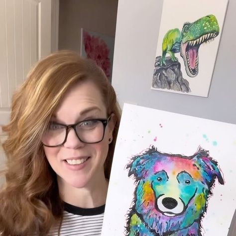 Easy Pet Portraits, Pet Portrait Tutorial, Diy Pet Portrait, Andrea Nelson Art, Dogs Watercolor, Pop Art Pet Portraits, Watercolor Painting Easy, Pet Crafts, Dog Watercolor Painting