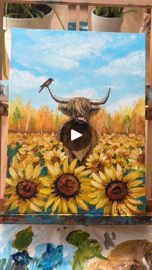 Highland Cows, Autumn Scenes, Royalty Free Music, Learn To Paint, Highland Cow, Diy Painting, Follow For More, Sunflower, Cow